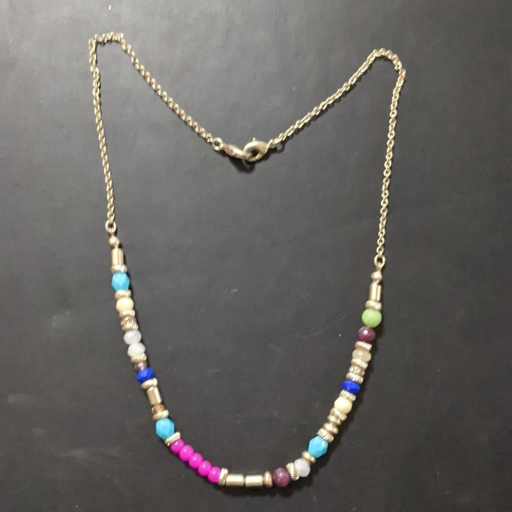 Gold Tone Multi Color Faceted Crystal Statement Necklace